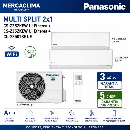Multi Split 2x1 Panasonic CS-Z25ZKEW UI Etherea + CS-Z35ZKEW UI Etherea + CU-2Z50TBE U E