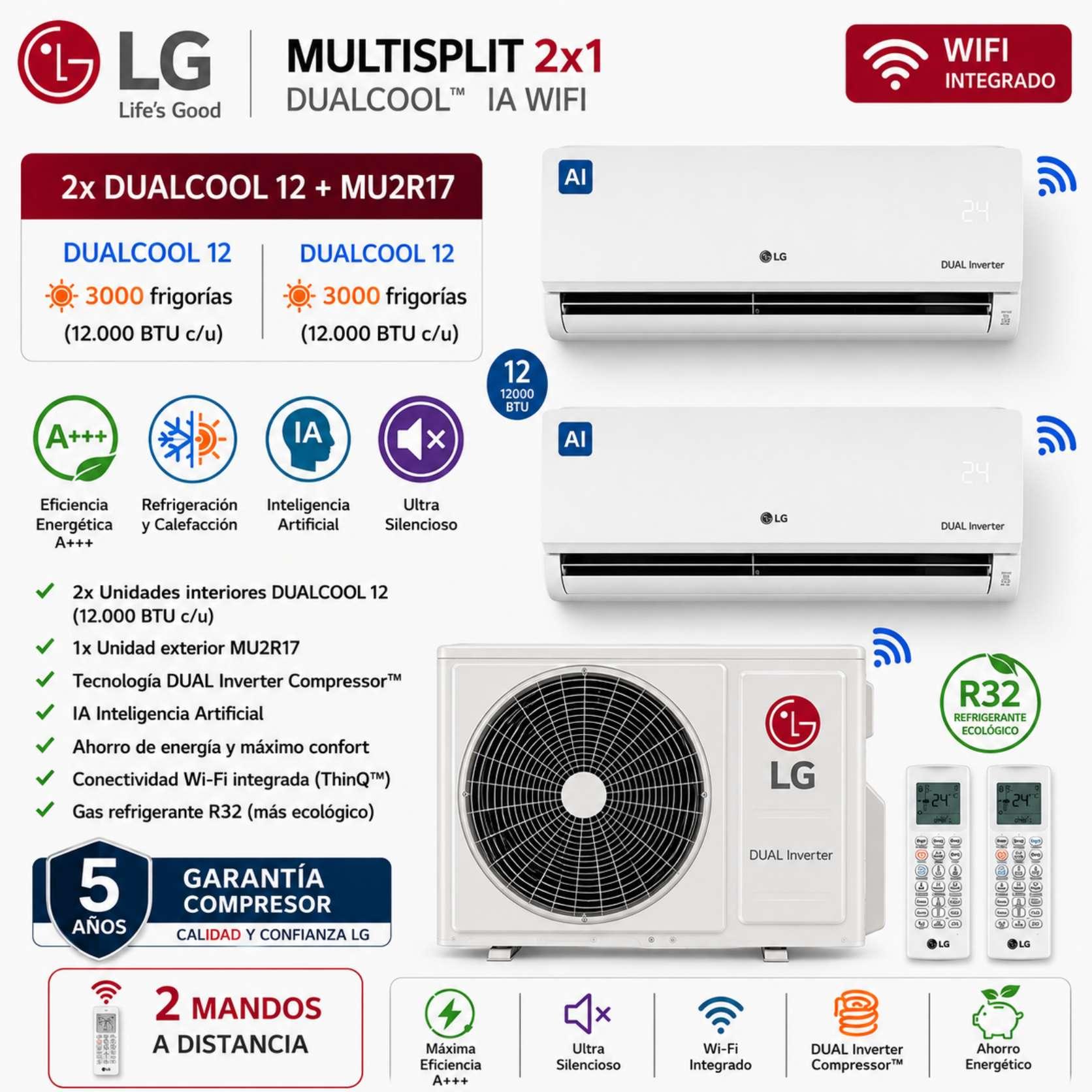 MultiSplit 2x1 LG 2x Dualcool12 + MU2R17 A+++