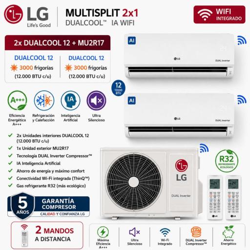 MultiSplit 2x1 LG 2x Dualcool12 + MU2R17 A+++