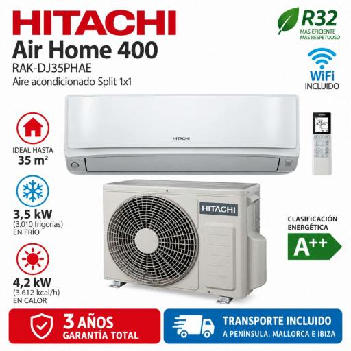 Split Air Home 400 Hitachi RAK-DJ35PHAE WiFi SENSOR PRESENCIA