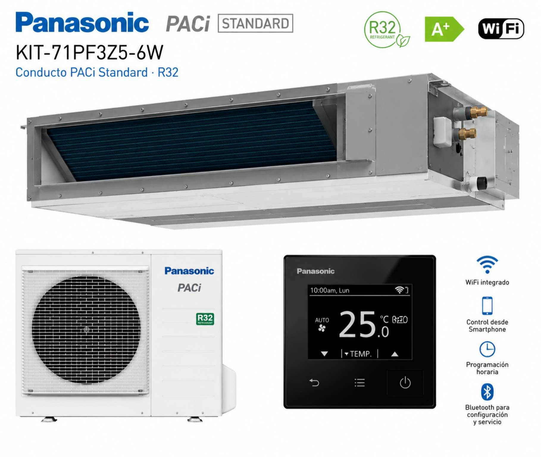 Conducto Panasonic KIT-71PF3Z5-6W PACi Standard WiFi termostato NEGRO