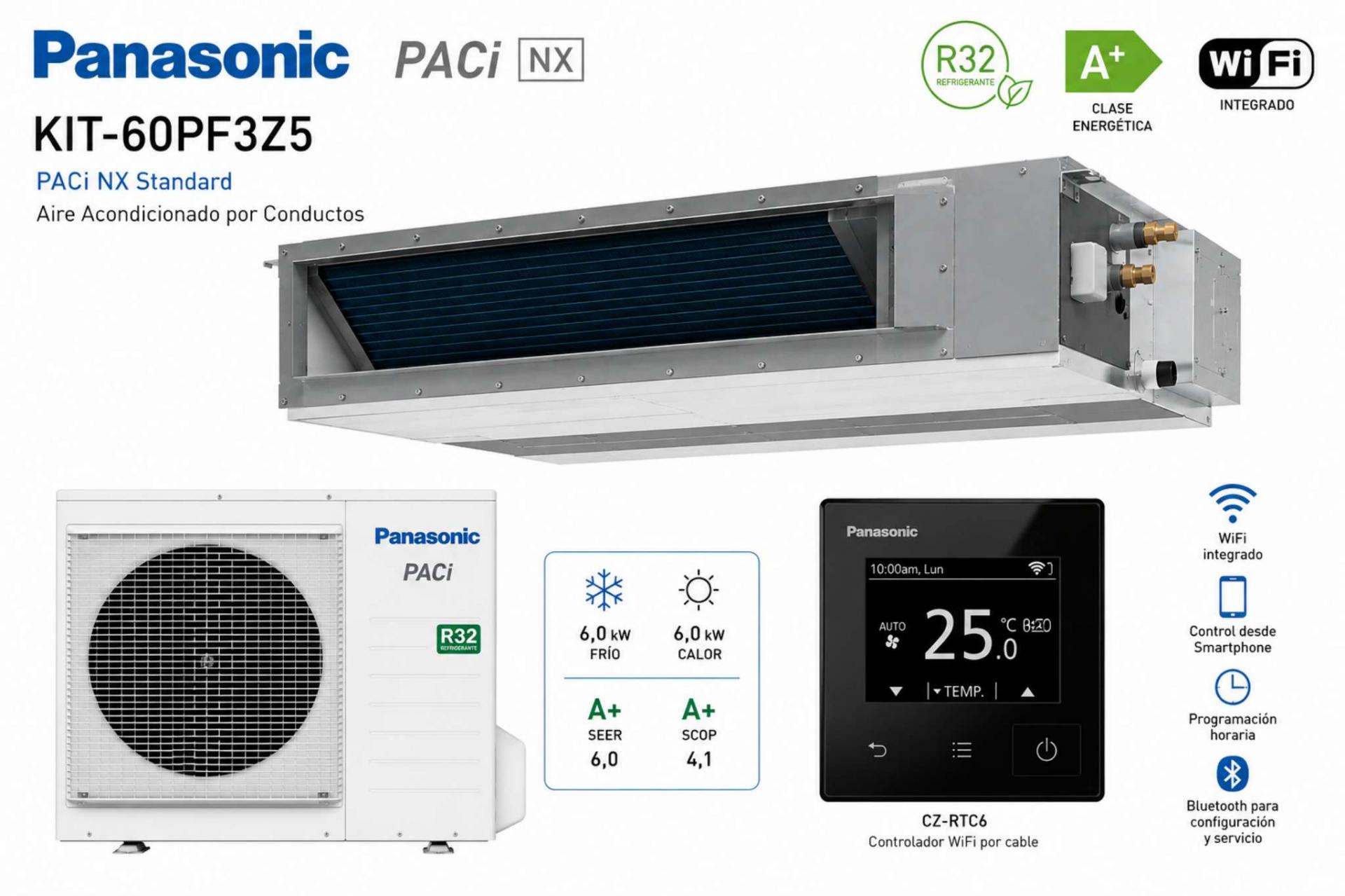 Aire Acondicionado por Conductos Panasonic KIT-60PF3Z5 PACi NX+CZ-RTC6 WiFi