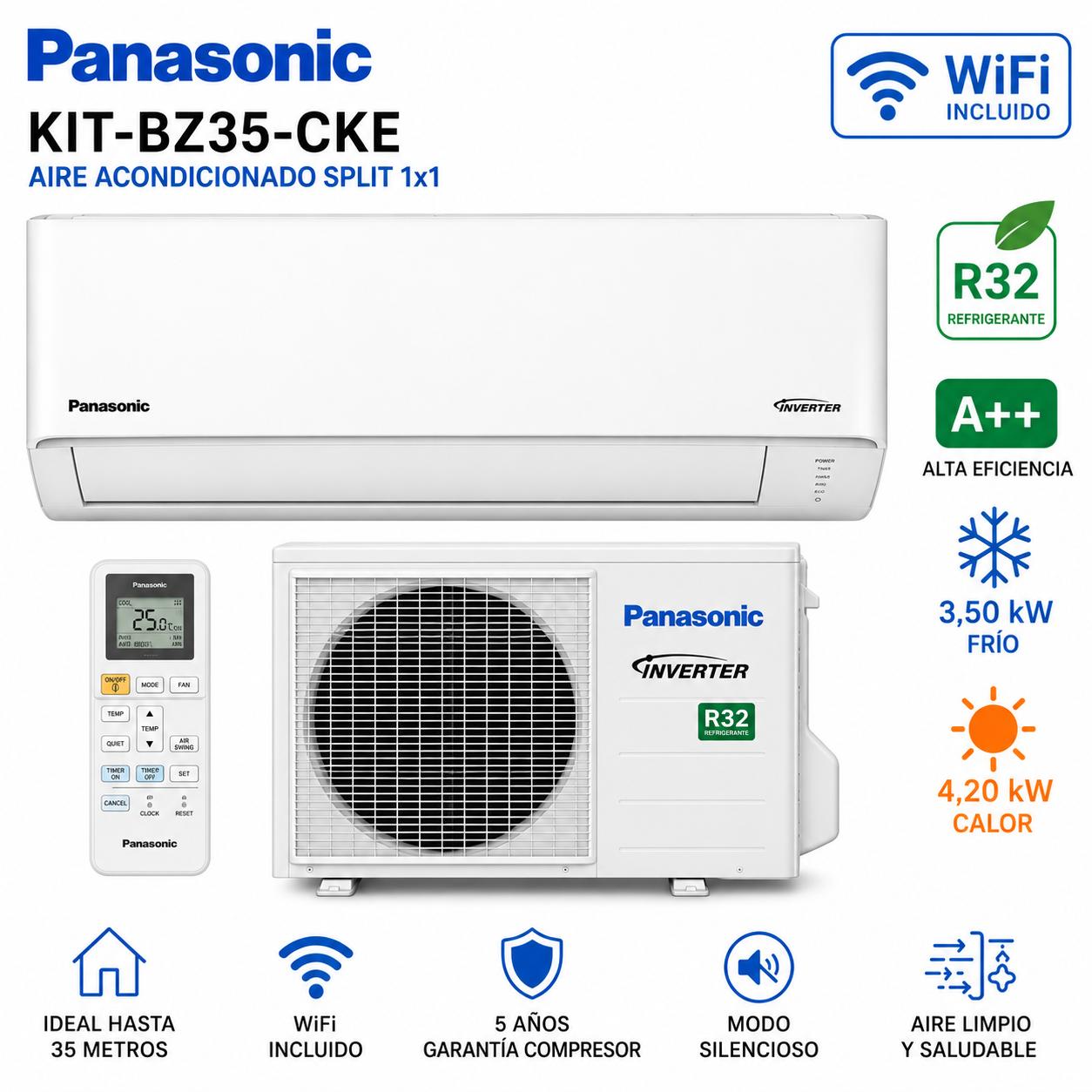 Aire acondicionado Split 1x1 Panasonic Kit-BZ35-CKE WIFI
