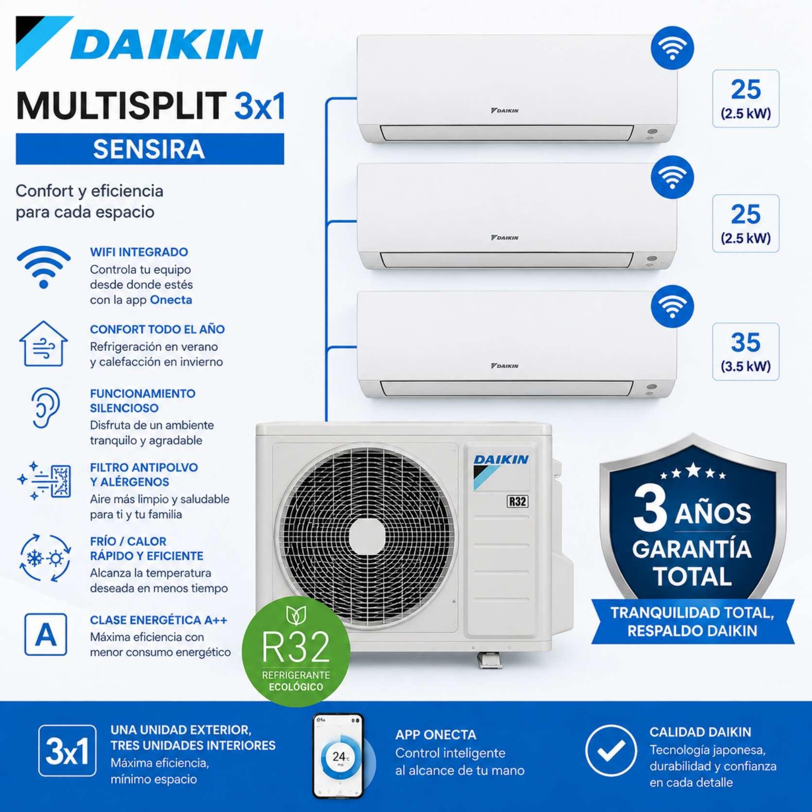 MultiSplit 3x1 Daikin Sensira 25+25+35 wifi