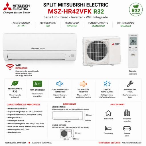 Split Mitsubishi Electric MSZ-HR42VFK Wifi incluido