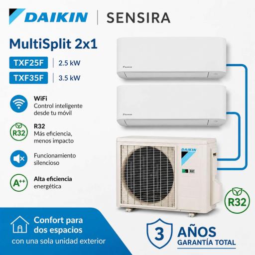 MultiSplit 2x1 Daikin Sensira TXF25F + TXF35F WiFi Incluido [0]