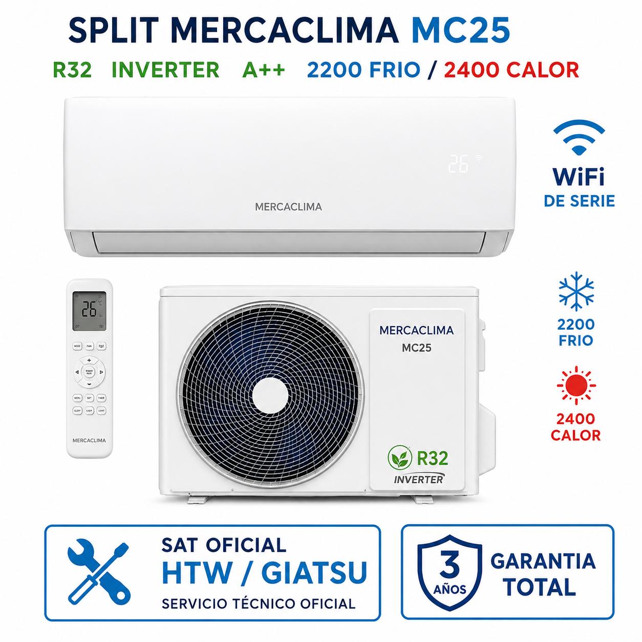 Split Inverter MercaClima MC25 A++ WiFi + Instalación Básica (Solo Alicante)