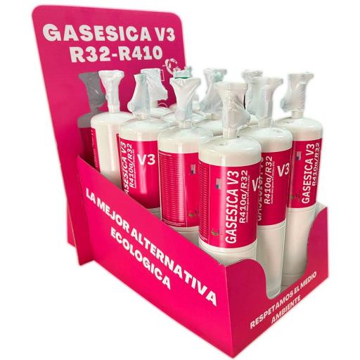 Gas refrigerante orgánico ecológico Gasesica V3 sustituto R410A y R32 + Llave (Pack de 12) [1]
