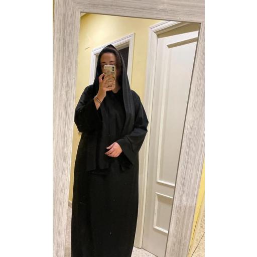 ABAYA SEDA COUTURE CON HIJAB INTEGRADO NEGRO  [6]