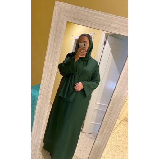 ABAYA SEDA COUTURE CON HIJAB INTEGRADO VERDE OSCURO [3]