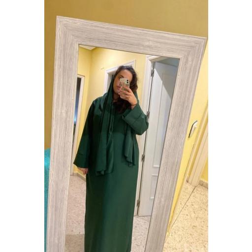 ABAYA SEDA COUTURE CON HIJAB INTEGRADO VERDE OSCURO [4]