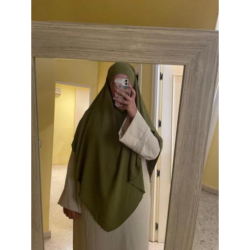 KHIMAR LARGO EN TELA JAZZ VERDE OLIVA [1]