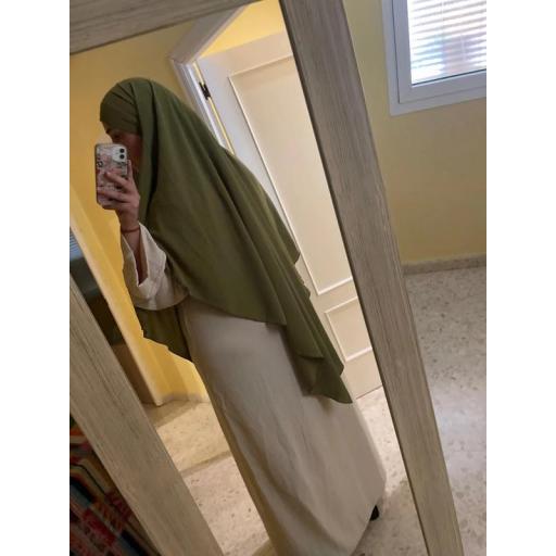 KHIMAR LARGO EN TELA JAZZ VERDE OLIVA [3]