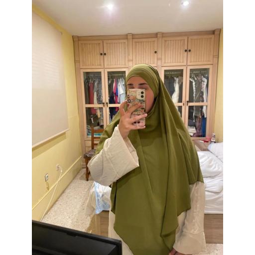 KHIMAR LARGO EN TELA JAZZ VERDE OLIVA [5]