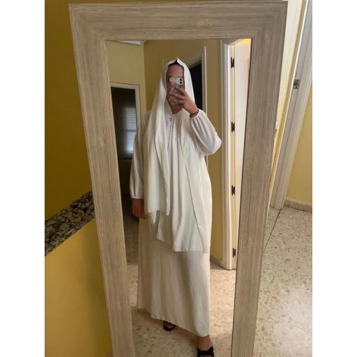 ABAYA CON HIJAB INTEGRADO TELA JAZZ BLANCA UNITALLA [1]