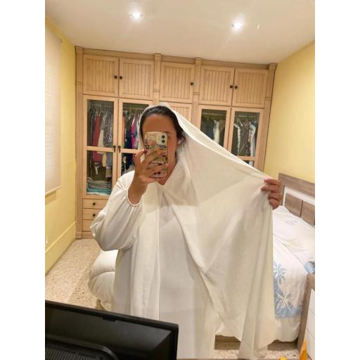 ABAYA CON HIJAB INTEGRADO TELA JAZZ BLANCA UNITALLA [3]