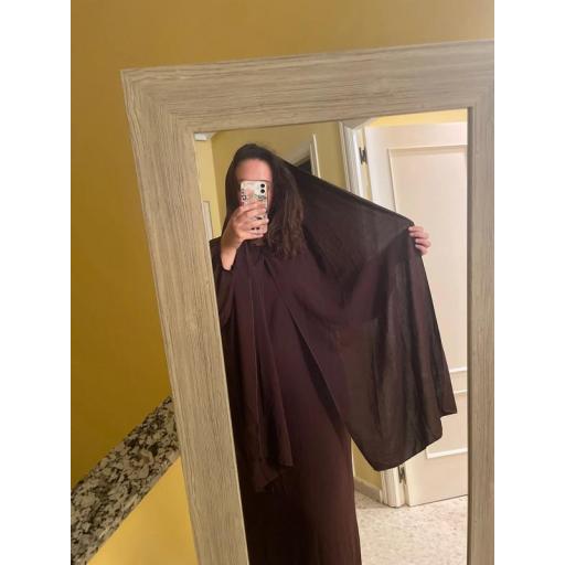 ABAYA CON HIJAB INTEGRADO TELA JAZZ MARRON OSCURO UNITALLA [1]