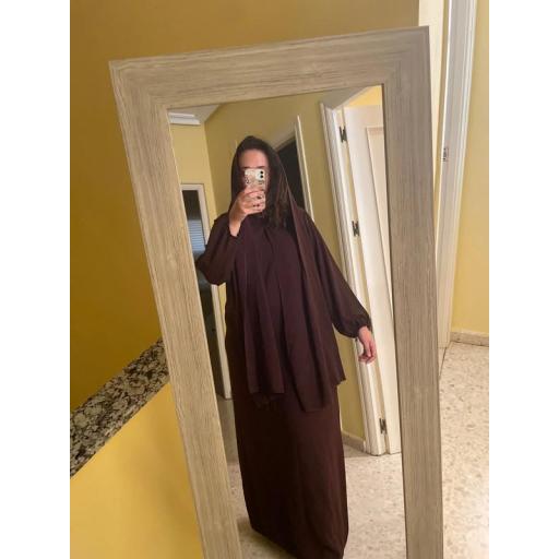 ABAYA CON HIJAB INTEGRADO TELA JAZZ MARRON OSCURO UNITALLA [3]