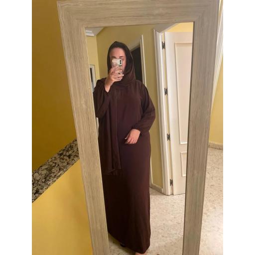 ABAYA CON HIJAB INTEGRADO TELA JAZZ MARRON OSCURO UNITALLA [2]