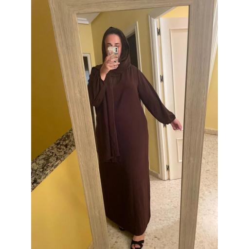 ABAYA CON HIJAB INTEGRADO TELA JAZZ MARRON OSCURO UNITALLA [0]