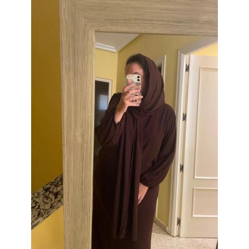 ABAYA CON HIJAB INTEGRADO TELA JAZZ MARRON OSCURO UNITALLA [4]
