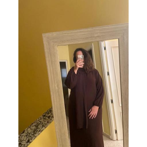 ABAYA CON HIJAB INTEGRADO TELA JAZZ MARRON OSCURO UNITALLA [5]