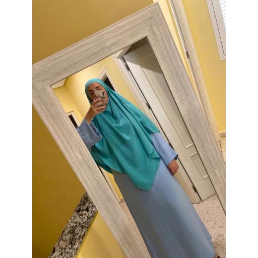 KHIMAR LARGO EN TELA JAZZ AZUL TURQUESA [2]