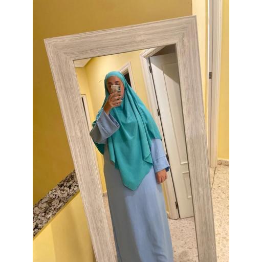 KHIMAR LARGO EN TELA JAZZ AZUL TURQUESA [1]