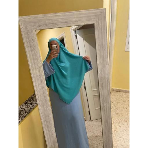 KHIMAR LARGO EN TELA JAZZ AZUL TURQUESA [3]