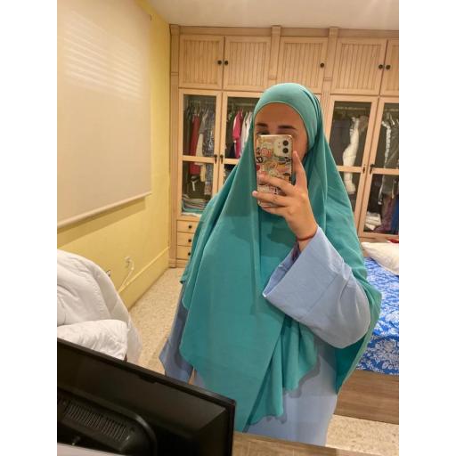 KHIMAR LARGO EN TELA JAZZ AZUL TURQUESA [6]