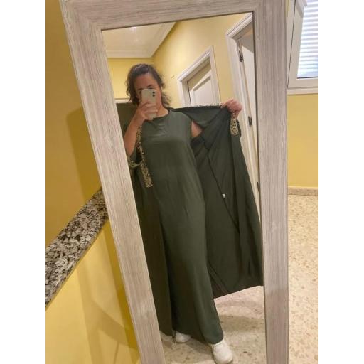 CONJUNTO KIMONO DE SEDA MEDINA VERDE OLIVA + ABAYA TIRANTES VERDE OLIVA A JUEGO UNITALLA [2]
