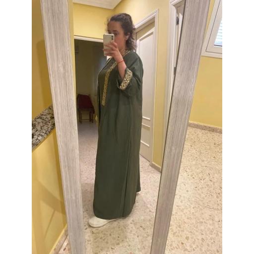 CONJUNTO KIMONO DE SEDA MEDINA VERDE OLIVA + ABAYA TIRANTES VERDE OLIVA A JUEGO UNITALLA [6]