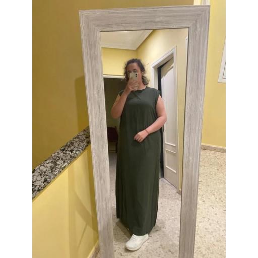 CONJUNTO KIMONO DE SEDA MEDINA VERDE OLIVA + ABAYA TIRANTES VERDE OLIVA A JUEGO UNITALLA [7]