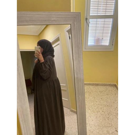 CONJUNTO 2 PIEZAS ABAYA VOLANTES EN TELA JAZZ + KHIMAR EN TELA JAZZ MARRON OSCURO [6]