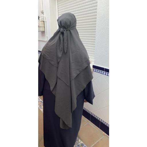 KHIMAR LARGO DOBLE VELO EN JAZZ- GRIS OSCURO [6]