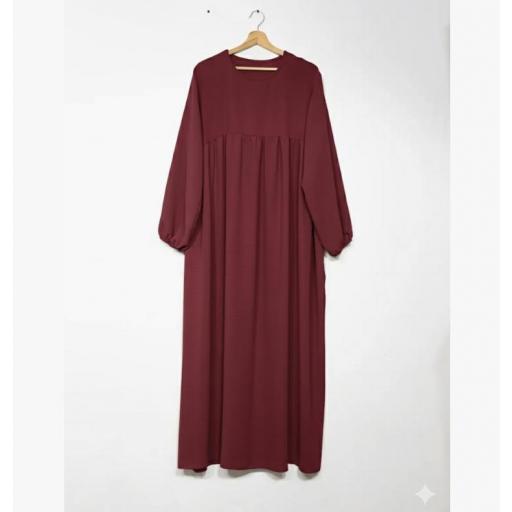 CONJUNTO 2 PIEZAS ABAYA VOLANTES EN TELA JAZZ + KHIMAR EN TELA JAZZ BURDEOS  [2]
