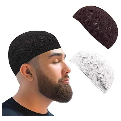 PACK 2 GORROS DE REZO MUSULMAN HOMBRE (BLANCO Y NEGRO)