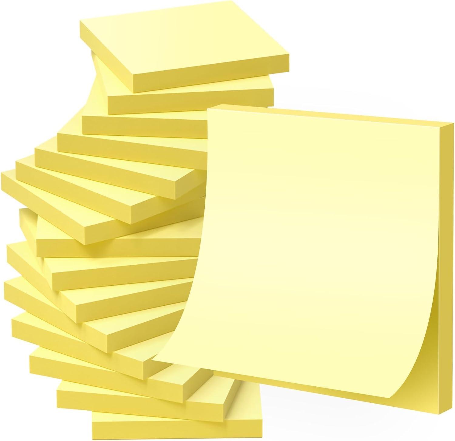 Agoer Notas adhesivas, 24 piezas Notas adhesivas de Amarillo Clásico, 76 x 76 mm, 100 Hojas por Bloc
