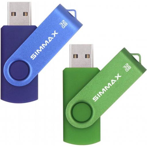 Memorias USB 2 Piezas 32GB USB 2.0 Stick Giratoria Flash Drive Pendrives Almacenamiento Datos (32GB Azul Verde)