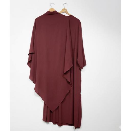 CONJUNTO 2 PIEZAS ABAYA VOLANTES EN TELA JAZZ + KHIMAR EN TELA JAZZ BURDEOS  [3]