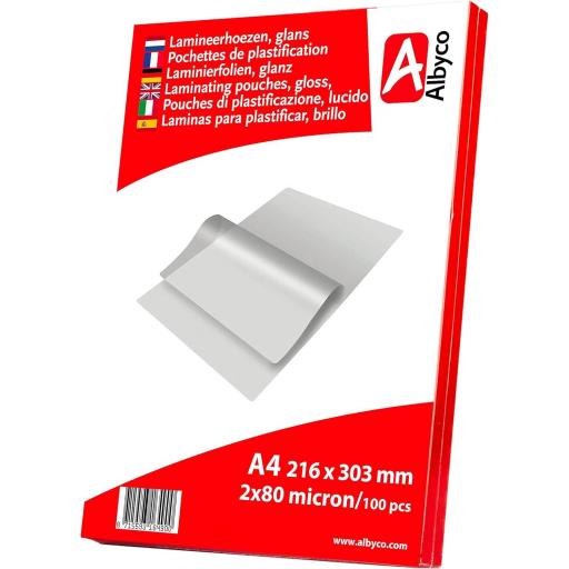 Albyco Fundas Plastificar - Laminas para plastificar- Película de Laminación- A4 (216x303 mm) - 2x80 (160) Micras- 100 Piezas- Brillante- Transparente
