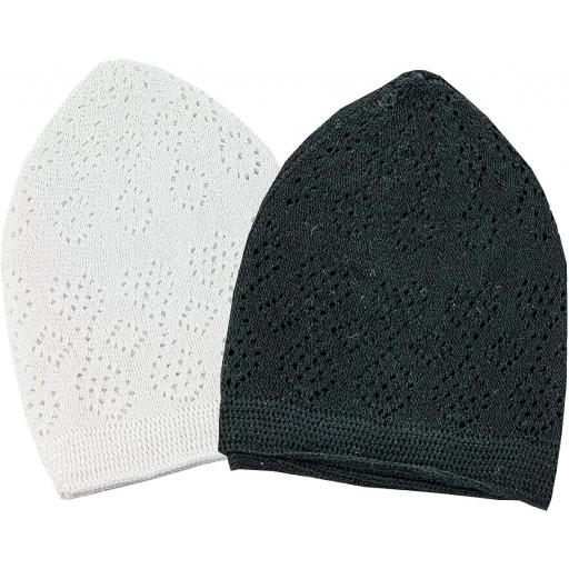 PACK 2 GORROS DE REZO MUSULMAN HOMBRE (BLANCO Y NEGRO) [2]