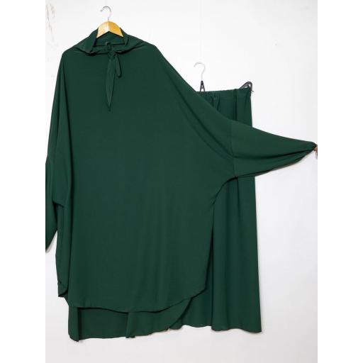 CONJUNTO DE JILBAB CON FALDA DE SEDA DE MEDINA VERDE OSCURO [1]