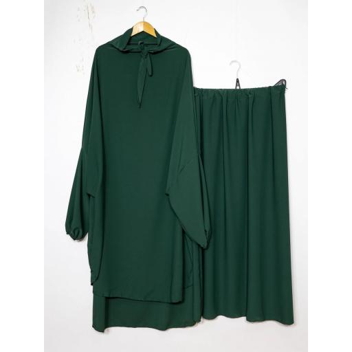 CONJUNTO DE JILBAB CON FALDA DE SEDA DE MEDINA VERDE OSCURO [0]