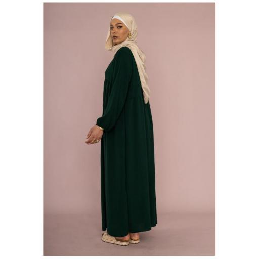 ABAYA LARGA Y ANCHA DE TELA JAZZ CON VOLANTE VERDE OSCURO UNITALLA [0]