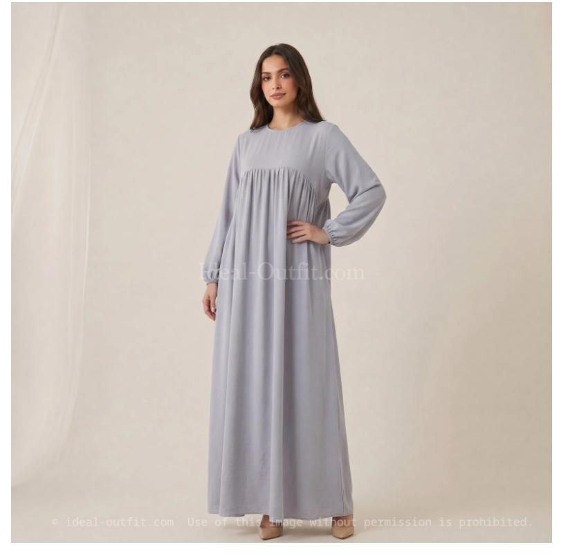 ABAYA LARGA Y ANCHA DE TELA JAZZ CON VOLANTE GRIS CLARO UNITALLA