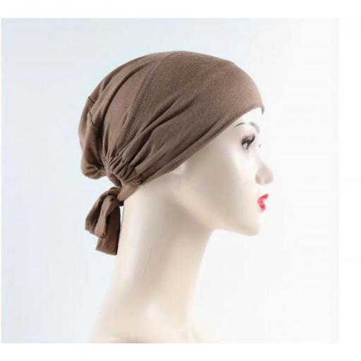 GORRO HIJAB AJUSTABLE CON CUERDA MARRÓN OSCURO [1]