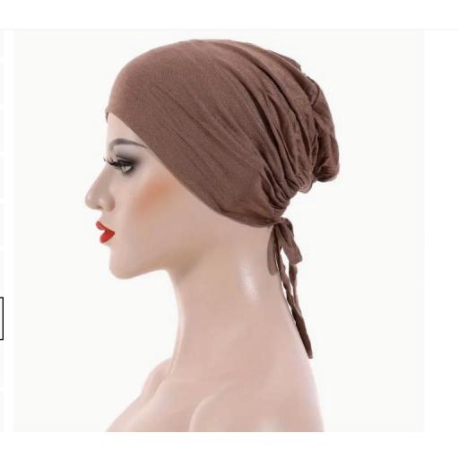 GORRO HIJAB AJUSTABLE CON CUERDA MARRÓN OSCURO