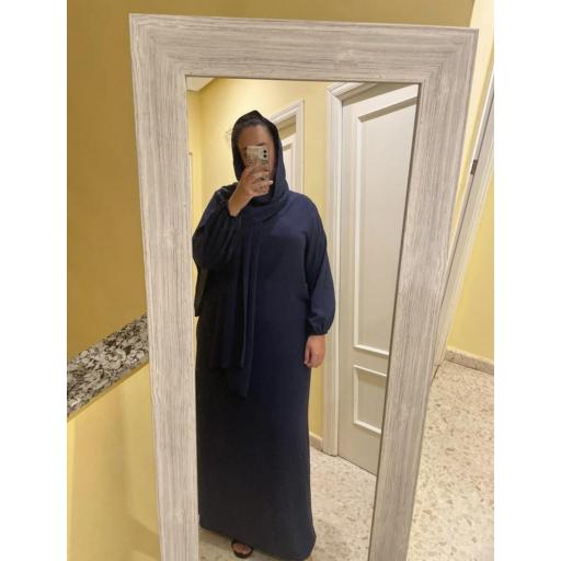 ABAYA CON HIJAB INTEGRADO TELA JAZZ AZUL MARINO UNITALLA [3]