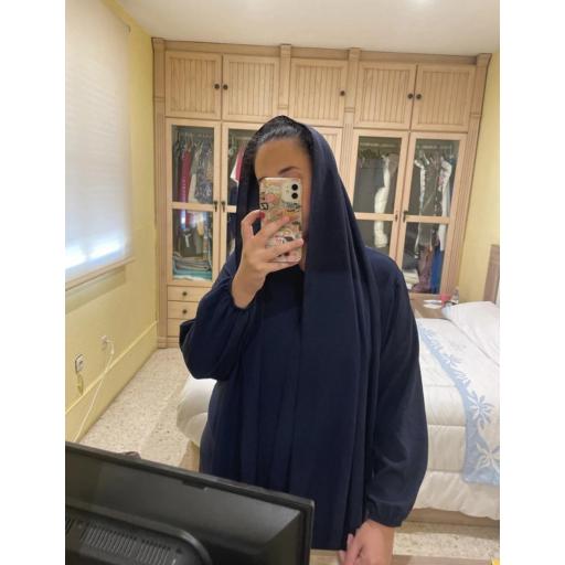 ABAYA CON HIJAB INTEGRADO TELA JAZZ AZUL MARINO UNITALLA [5]